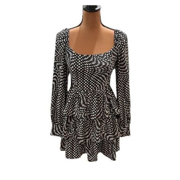 WAYF Polka Dot Print Square Neck Long Sleeve Tiered Mini Dress – Size XS – NWT - Picture 1 of 9